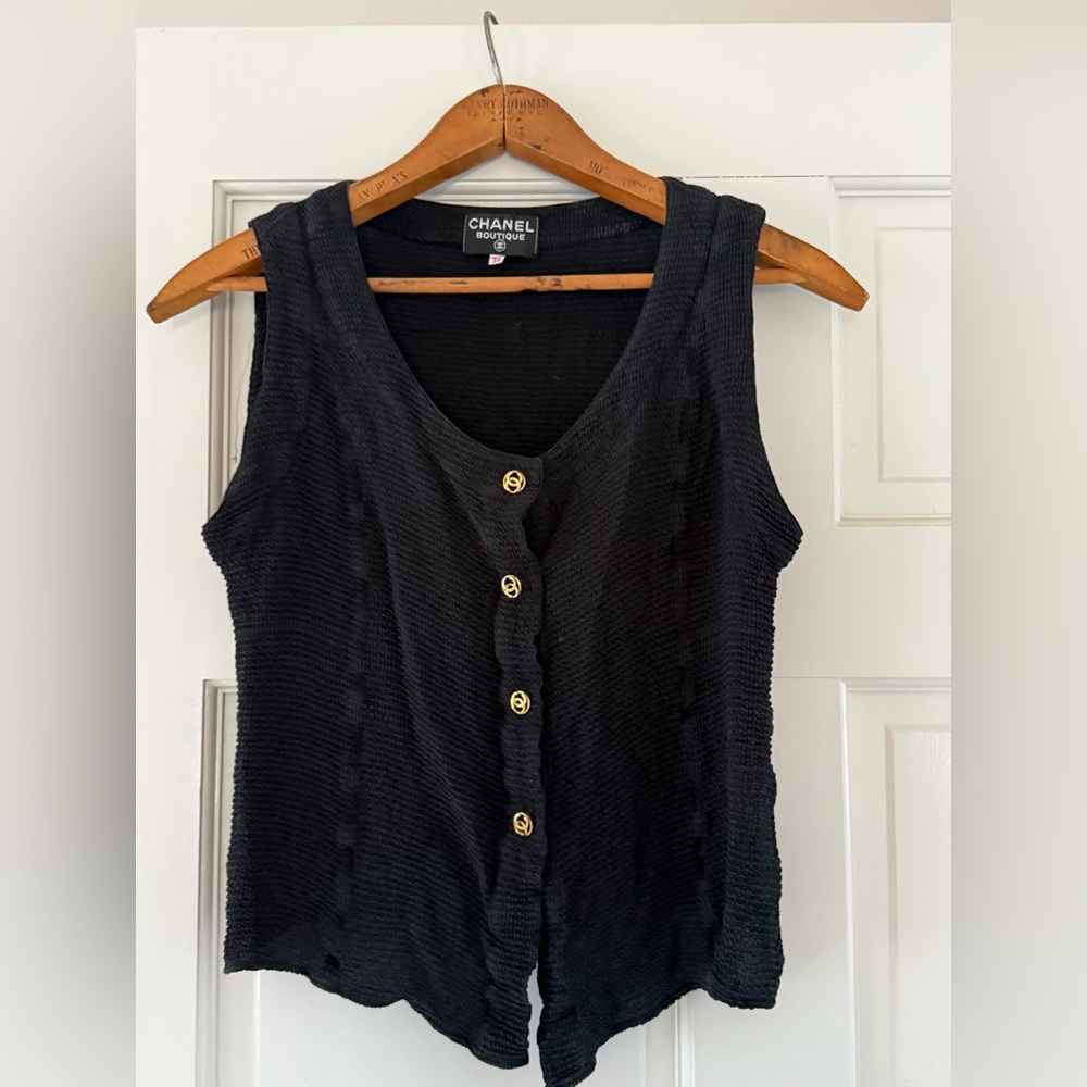 CHANEL Black Button-Front Blouse